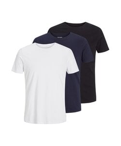 Jack & Jones Heren Basic T-Shirt JJEORGANIC Ondershirt Ronde Hals 3-Pack Wit/Donkerblauw/Zwart