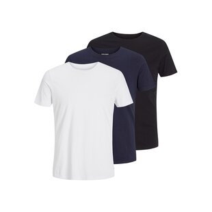 Jack & Jones Men's Basic T-Shirt JJEORGANIC Undershirt Round Neck 3-Pack White/Dark Blue/Black