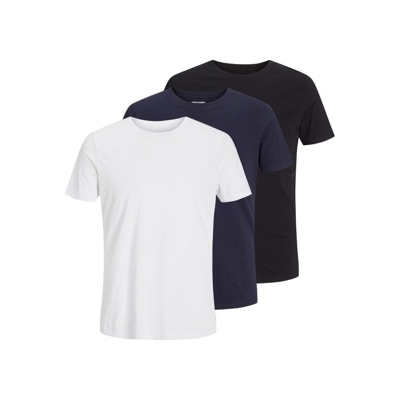 Jack & Jones Jack & Jones Heren Basic T-Shirt JJEORGANIC Ondershirt Ronde Hals 3-Pack Wit/Donkerblauw/Zwart