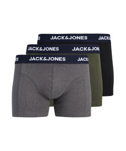 Jack & Jones Heren Plus Size Boxershorts Trunks JACLAMP 3-Pack Effen Donkergroen/Donkergrijs/Zwart