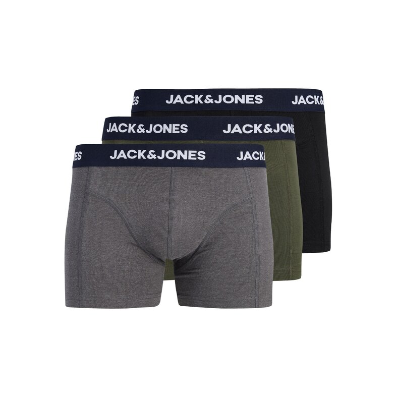 Jack & Jones Jack & Jones Heren Plus Size Boxershorts Trunks JACLAMP 3-Pack Effen Donkergroen/Donkergrijs/Zwart