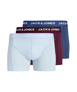 Jack & Jones Heren Plus Size Boxershorts Trunks JACJOTA 3-Pack Effen Lichtblauw/Rood/Blauw