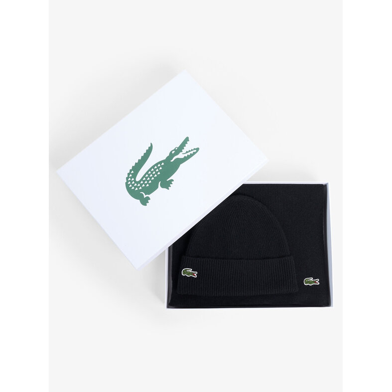 Lacoste Lacoste Unisex Dames / Heren Giftbox Met Wollen Sjaal & Muts Zwart