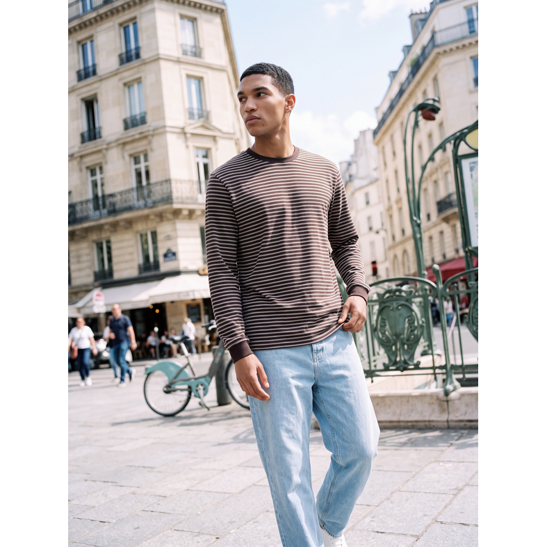 Jack & Jones Jack & Jones Heren Longsleeve T-Shirt JCOBARRON Bruin/Wit Gestreept