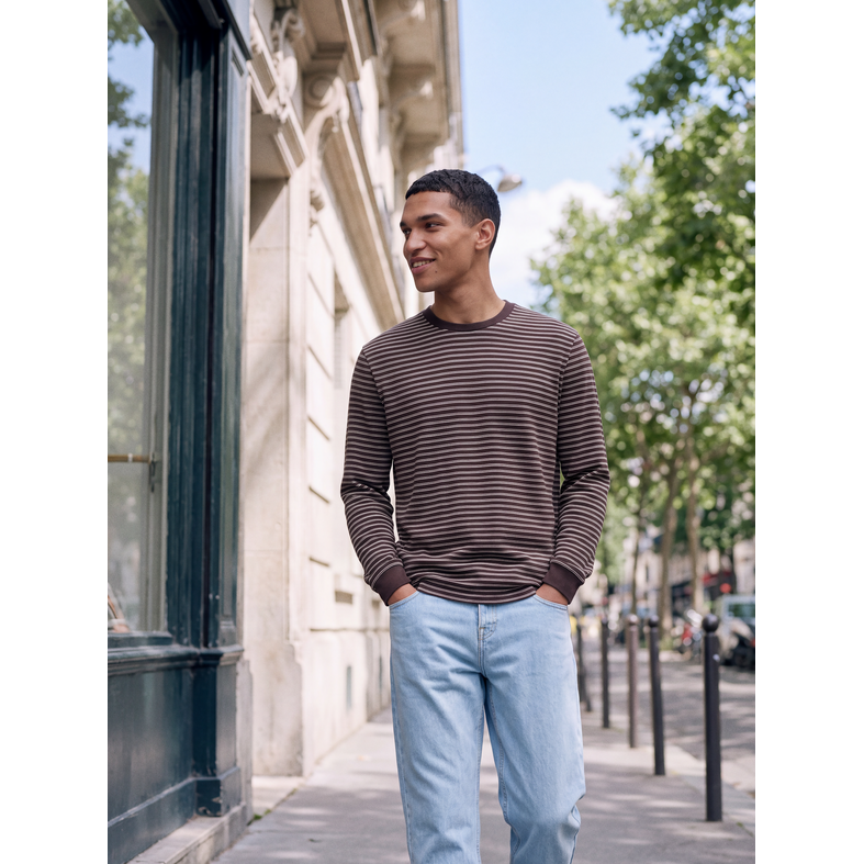 Jack & Jones Jack & Jones Heren Longsleeve T-Shirt JCOBARRON Bruin/Wit Gestreept