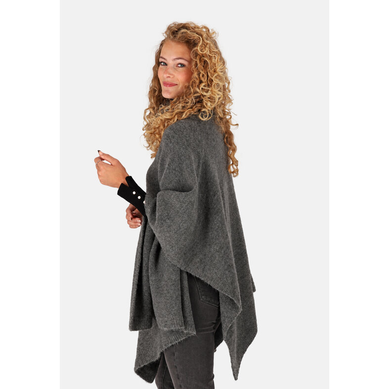Sarlini Sarlini Ladies Knitted Poncho With Roller Collar Anthracite Melange