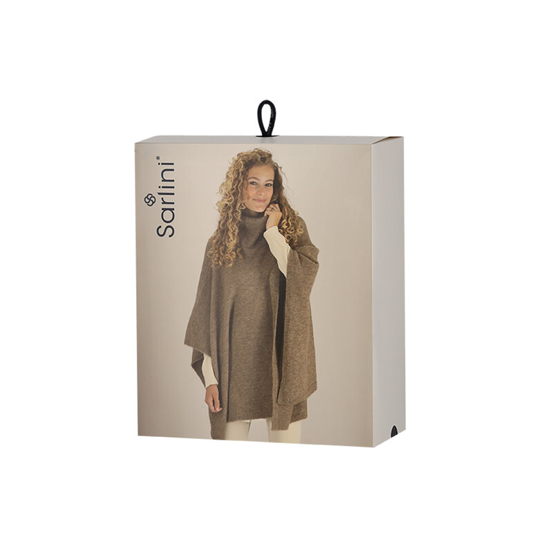 Sarlini Sarlini Ladies Knitted Poncho With Roller Collar Taupe Melange