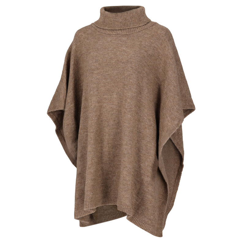 Sarlini Sarlini Ladies Knitted Poncho With Roller Collar Taupe Melange