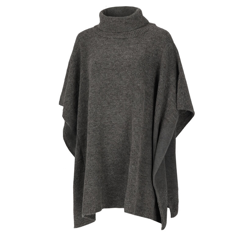 Sarlini Sarlini Ladies Knitted Poncho With Roller Collar Anthracite Melange