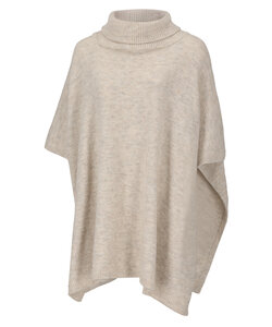 Sarlini Ladies Knitted Poncho With Roller Collar White Melange
