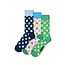 Happy Socks Happy Socks Dames Sokken Big Dot 3-Pack Donkerblauw/Crèmewit/Groen Multicolor Gestipt