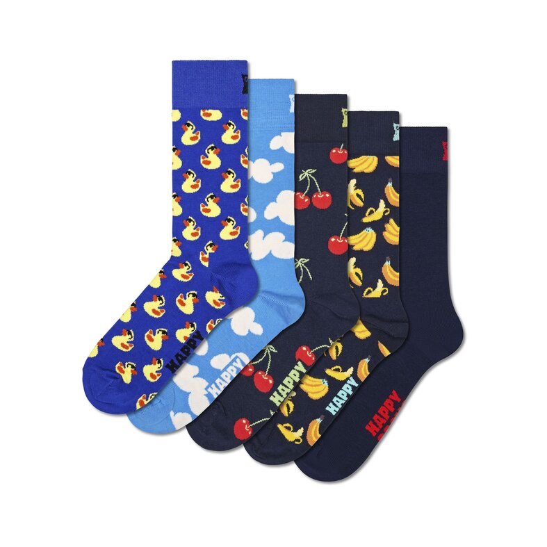 Happy Socks Happy Socks Women's/Men's Printed Socks Mix 5-Pack Blue/Dark Blue