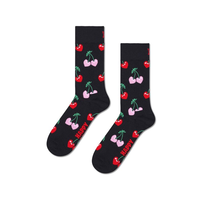 Happy Socks Happy Socks Dames/Heren Sokken Kersen/Hartjes Print 1-Paar Zwart/Rood/Roze