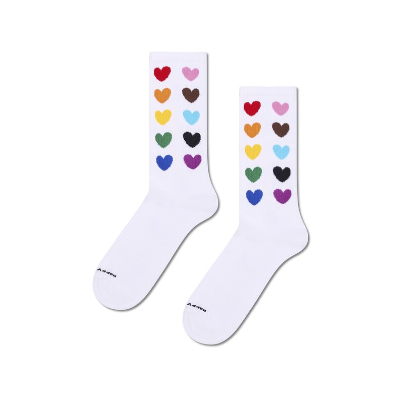 Happy Socks Happy Socks Women's/Men's Pride Socks 1 Pair White/Rainbow Hearts