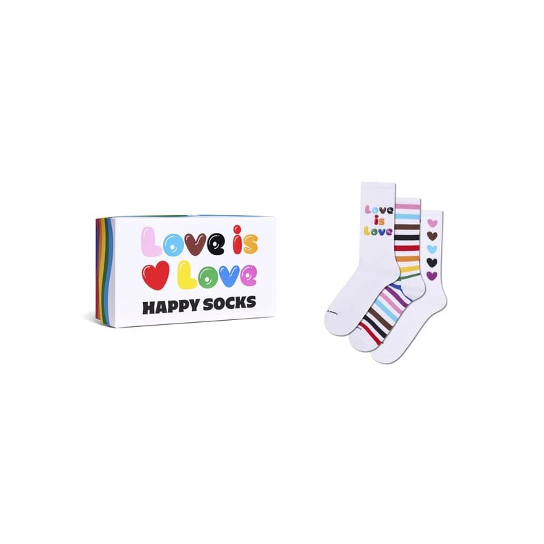 Happy Socks Happy Socks Women's/Men's Pride Socks "Love is Love" Gift Box 3-Pack White/Rainbow Striped/Hearts