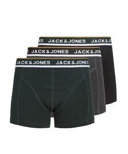 Jack & Jones Heren Boxershorts Trunks JACSWAY 3-Pack Effen Donkergroen/Donkergrijs/Zwart