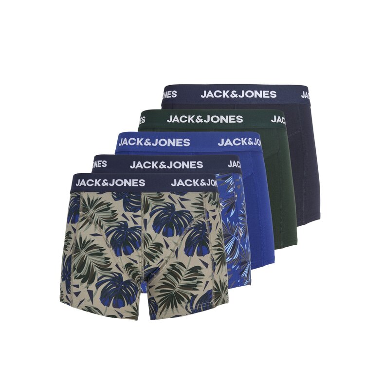 Jack & Jones Jack & Jones Heren Boxershorts Trunks JACHENDO 5-Pack Blauw/Groen Bladeren Print