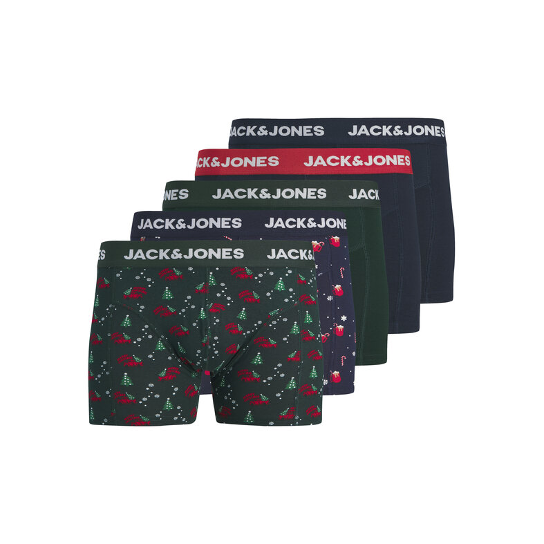 Jack & Jones Jack & Jones Heren Kerst Boxershorts Trunks JACXMAS 5-Pack Donkerblauw/Donkergroen