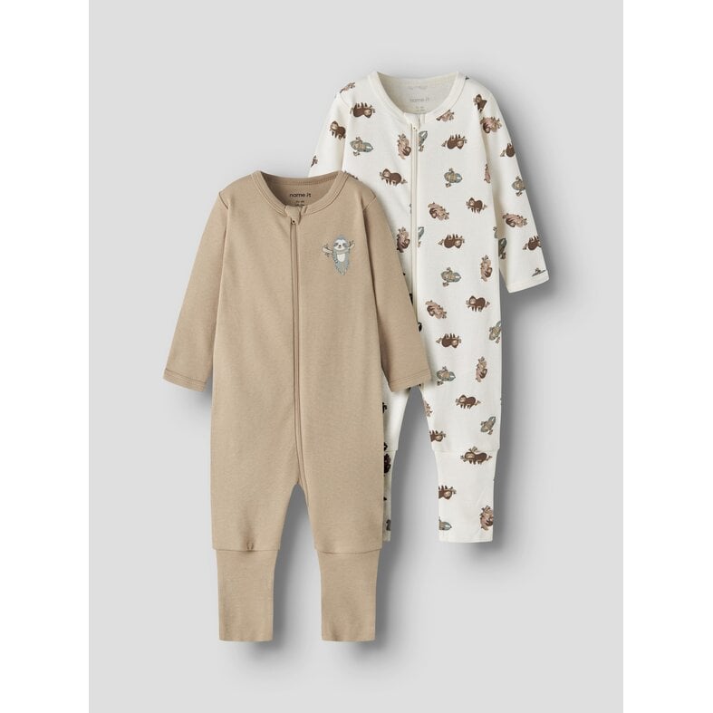 Name It Name It Baby Pajamas NBNNIGHTSUIT SLOTH Zip Sleepset 2-Pack Sloth Print
