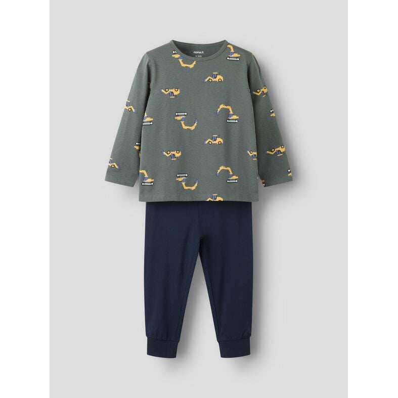Name It Name It Boys' Long Pajama Set NMMNIGHTSET Gray/Dark Blue Excavator Print