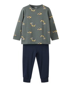 Name It Boys' Long Pajama Set NMMNIGHTSET Gray/Dark Blue Excavator Print