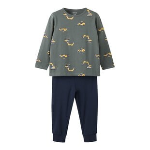 Name It Boys' Long Pajama Set NMMNIGHTSET Gray/Dark Blue Excavator Print