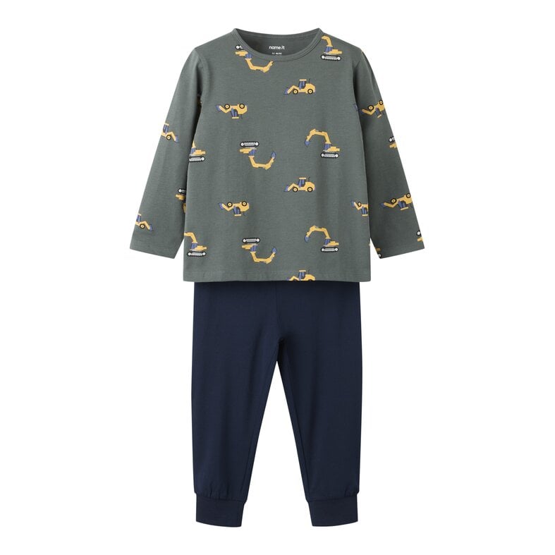 Name It Name It Boys' Long Pajama Set NMMNIGHTSET Gray/Dark Blue Excavator Print