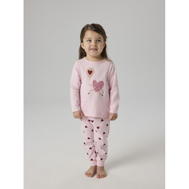 Name It Name It Meisjes Lange Pyjama Set NMFNIGHTSET CUTIE HEART Roze Hartjes Print