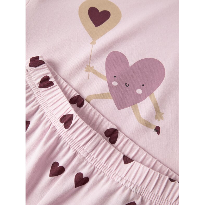 Name It Name It Meisjes Lange Pyjama Set NMFNIGHTSET CUTIE HEART Roze Hartjes Print