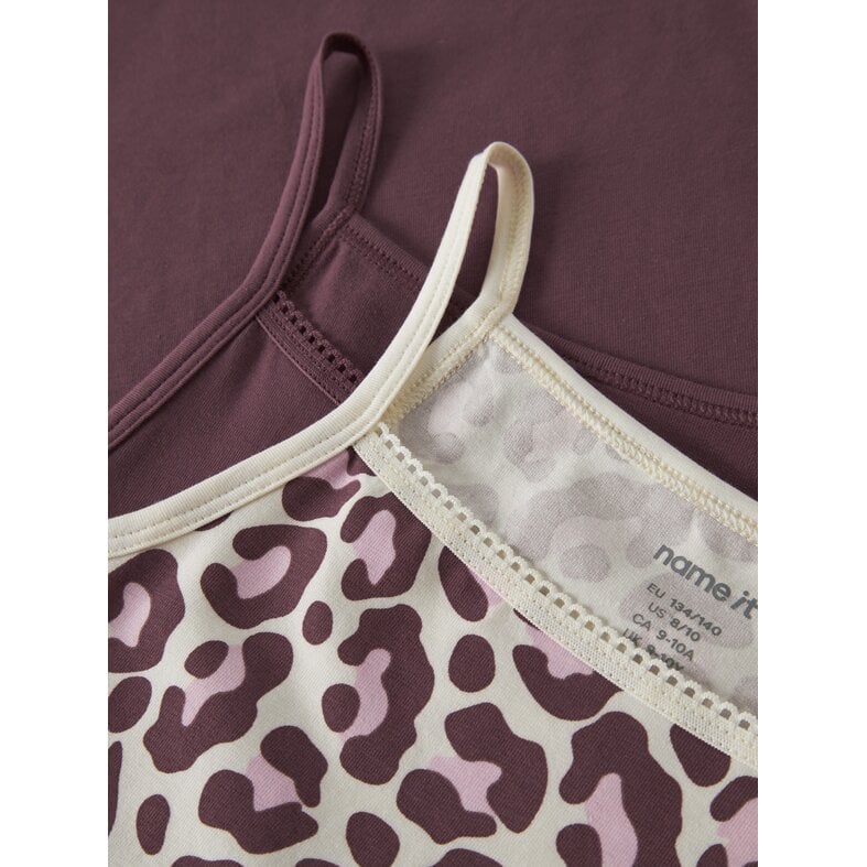 Name It Name It Girls' Shirt Top NKFSTRAP LEO 2-Pack Solid Mauve/Leopard Print