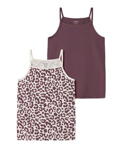 Name It Meisjes Hemd Top NKFSTRAP LEO 2-Pack Effen Mauve/Luipaard Print