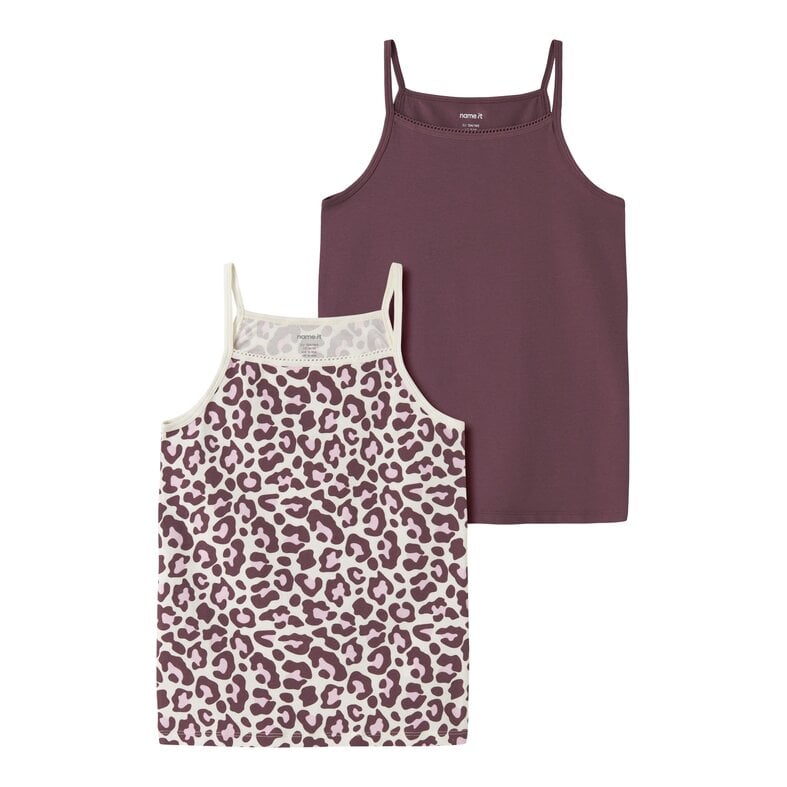 Name It Name It Girls' Shirt Top NKFSTRAP LEO 2-Pack Solid Mauve/Leopard Print