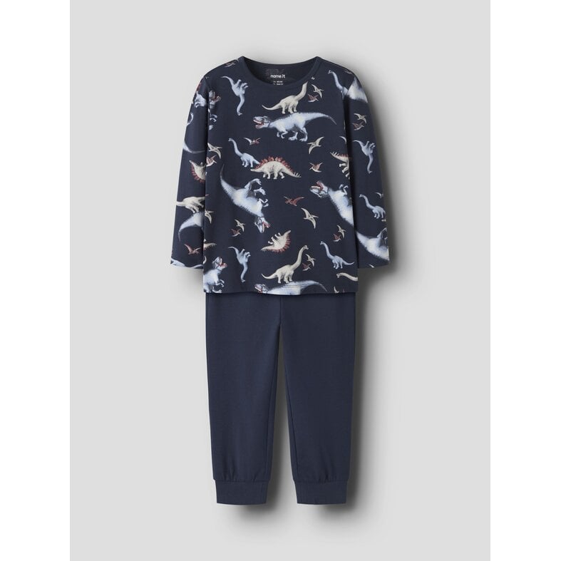 Name It Name It Boys' Long Pajama Set NMMNIGHTSET DINO Dark Blue Dinosaur Print