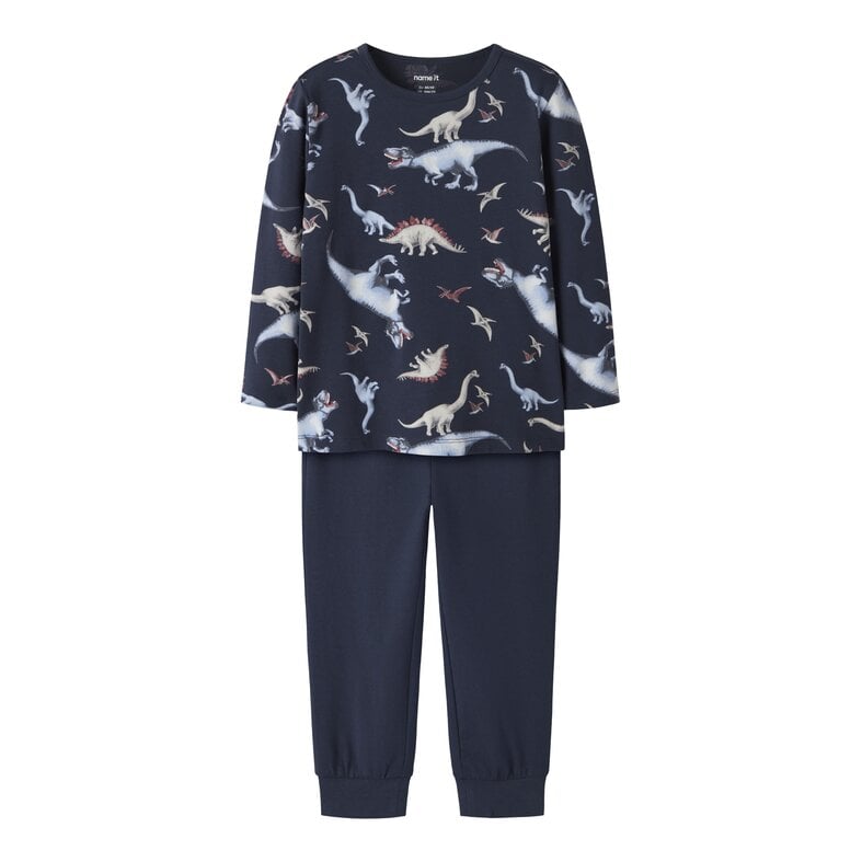 Name It Name It Boys' Long Pajama Set NMMNIGHTSET DINO Dark Blue Dinosaur Print