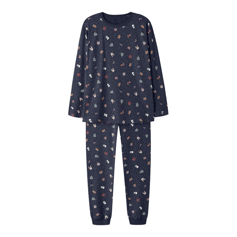 Name It Name It Dames/Heren Kerst Pyjama Set Lang NANVISMAS Donkerblauw