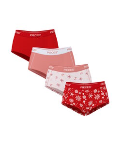 Pieces Women's Hipster PCLOGO 4-Pack Solid Red/Pink/Bow Print/Snowflake Print