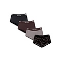 PIECES Pieces Women's Hipster PCLOGO 4-Pack Solid Purple-Brown/Striped/Leopard Print Black
