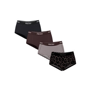 Pieces Dames Hipster PCLOGO 4-Pack Effen Paars-Bruin/Gestreept/Panter Print Zwart