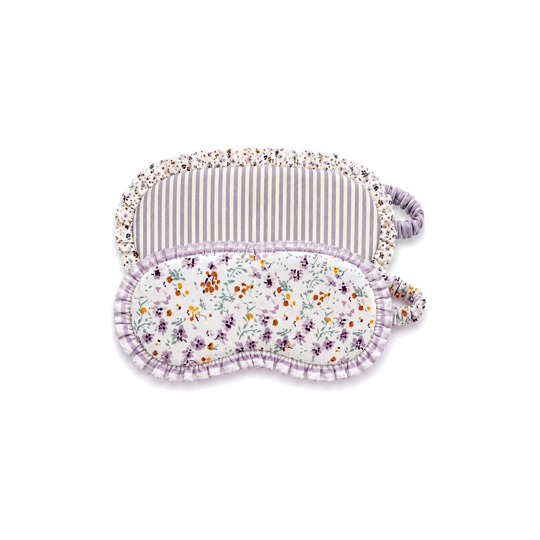 By Louise By Louise Dames Slaapmasker Katoen Set 2-Pack Paars Gebloemd/Gestreept