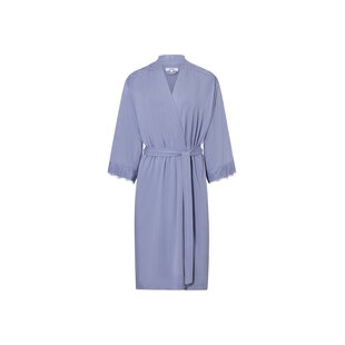 Ten Cate Dames Kimono Ochtendjas Met Kant Viscose Effen Lichtblauw