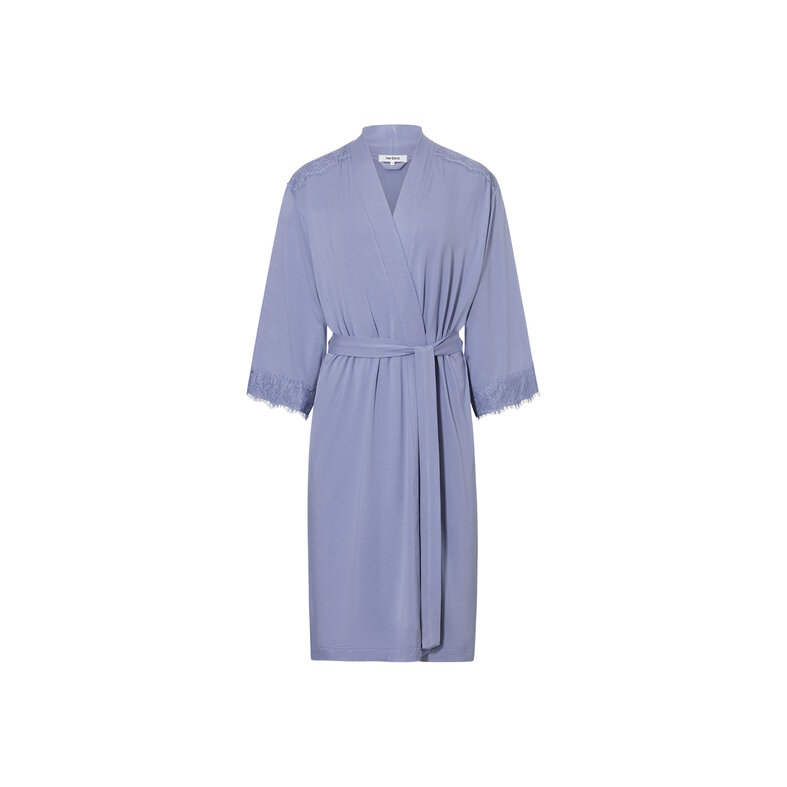 Ten Cate Ten Cate Dames Kimono Ochtendjas Met Kant Viscose Effen Lichtblauw