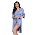 Ten Cate Ten Cate Dames Kimono Ochtendjas Met Kant Viscose Effen Lichtblauw