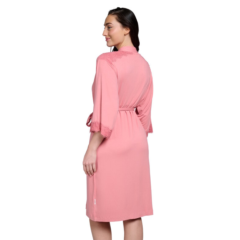 Ten Cate Ten Cate Dames Kimono Ochtendjas Met Kant Viscose Effen Roze