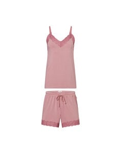 Ten Cate Dames Korte Pyjama Set Shortama Met Kant V-Hals Viscose Roze
