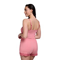 Ten Cate Ten Cate Dames Korte Pyjama Set Shortama Met Kant V-Hals Viscose Roze