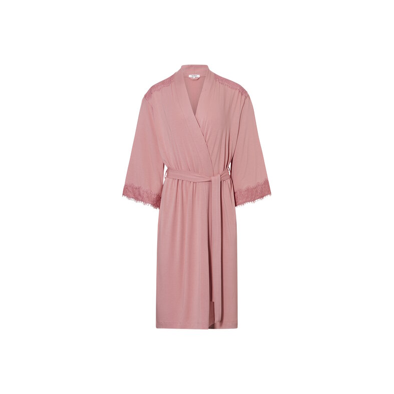 Ten Cate Ten Cate Dames Kimono Ochtendjas Met Kant Viscose Effen Roze