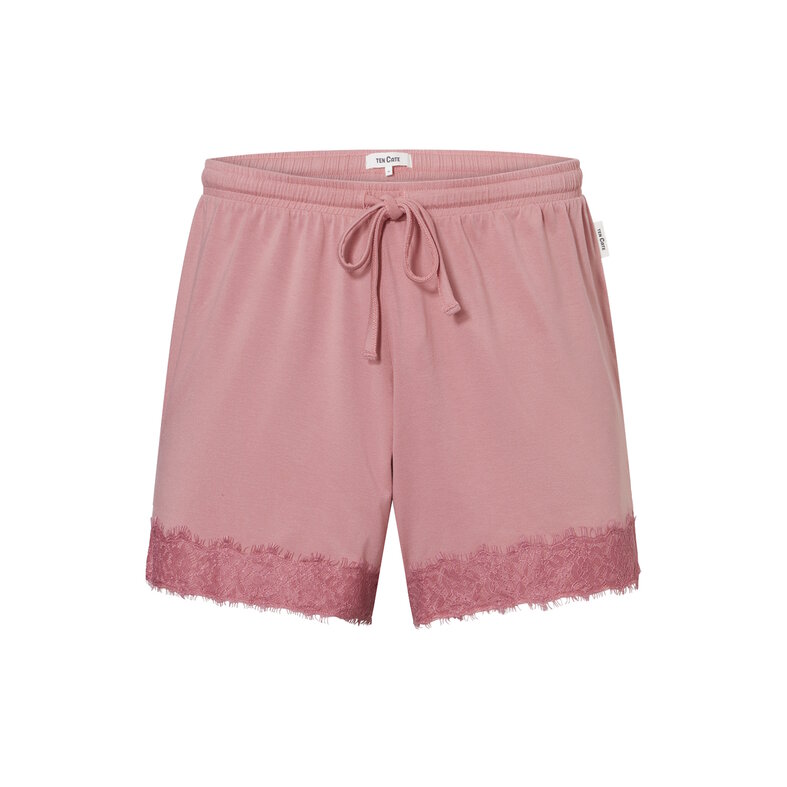 Ten Cate Ten Cate Dames Korte Pyjama Set Shortama Met Kant V-Hals Viscose Roze
