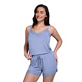 Ten Cate Ten Cate Dames Korte Pyjama Set Shortama Met Kant V-Hals Viscose Lichtblauw