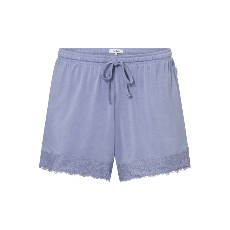 Ten Cate Ten Cate Dames Korte Pyjama Set Shortama Met Kant V-Hals Viscose Lichtblauw