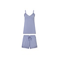 Ten Cate Ten Cate Dames Korte Pyjama Set Shortama Met Kant V-Hals Viscose Lichtblauw